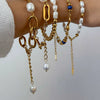 Wholesale Women's Stainless Steel Pearl Stacked Bracelet With Geometric Design And Electroplating