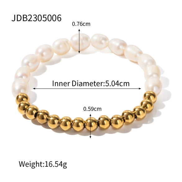 Wholesale Women's Stainless Steel Pearl Stacked Bracelet With Geometric Design And Electroplating