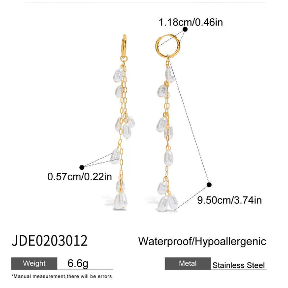 Wholesale Women's Stainless Steel Pearl Tassel Earrings Geometric Design Electroplated Light Luxury High End Jewelry