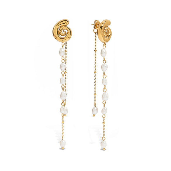 Wholesale Women's Stainless Steel Pearl Tassel Earrings Geometric Design Electroplated Light Luxury High End Jewelry