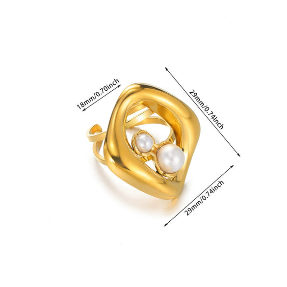 Wholesale Women's Stainless Steel Pearl Zircon Hollow Geometric Opening Starfish Shell Ring Electroplated