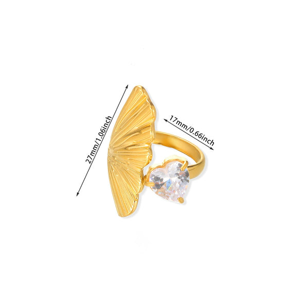 Wholesale Women's Stainless Steel Pearl Zircon Hollow Geometric Opening Starfish Shell Ring Electroplated