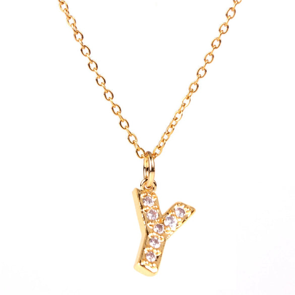Wholesale Women's Stainless Steel Pendant Necklace With 26 English Letters Pattern O Chain And Diamond Design