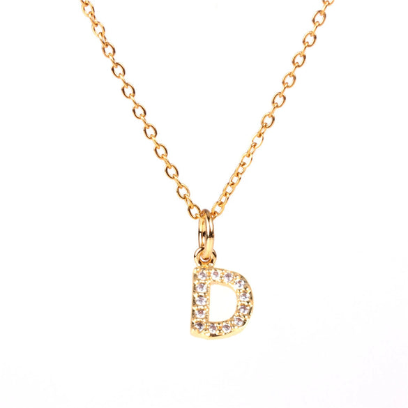 Wholesale Women's Stainless Steel Pendant Necklace With 26 English Letters Pattern O Chain And Diamond Design