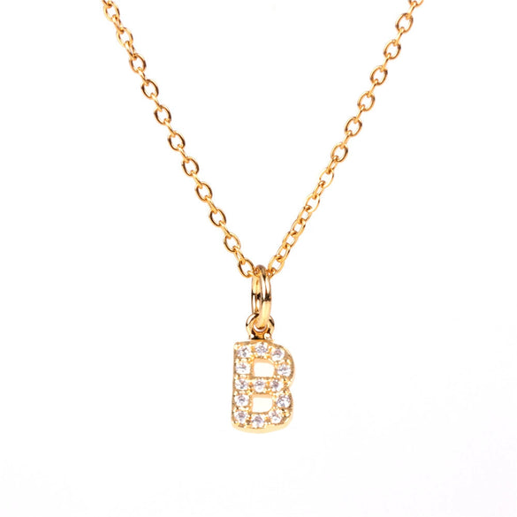 Wholesale Women's Stainless Steel Pendant Necklace With 26 English Letters Pattern O Chain And Diamond Design