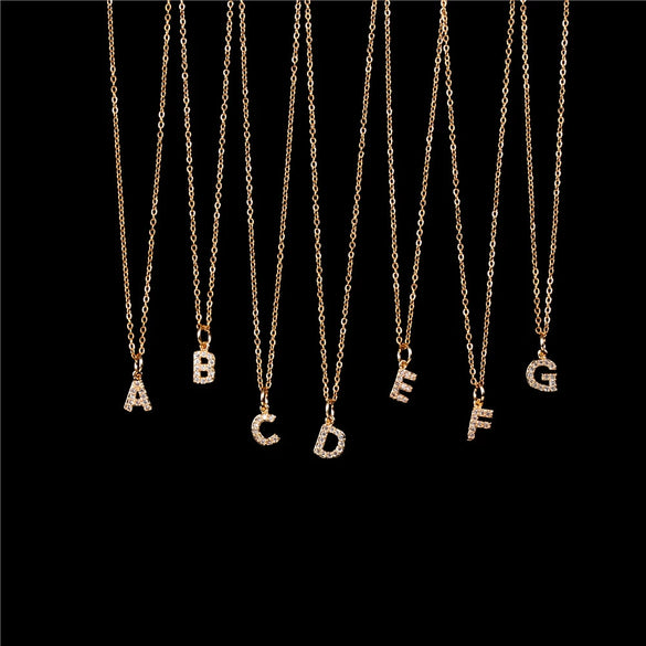 Wholesale Women's Stainless Steel Pendant Necklace With 26 English Letters Pattern O Chain And Diamond Design