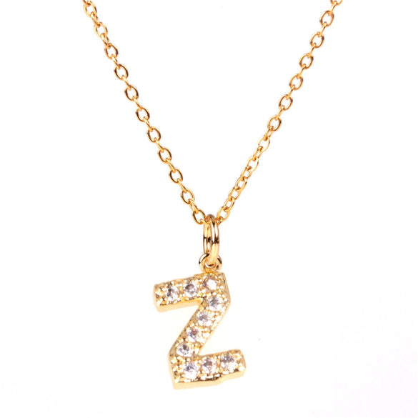 Wholesale Women's Stainless Steel Pendant Necklace With 26 English Letters Pattern O Chain And Diamond Design