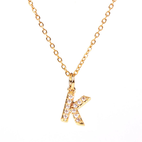 Wholesale Women's Stainless Steel Pendant Necklace With 26 English Letters Pattern O Chain And Diamond Design