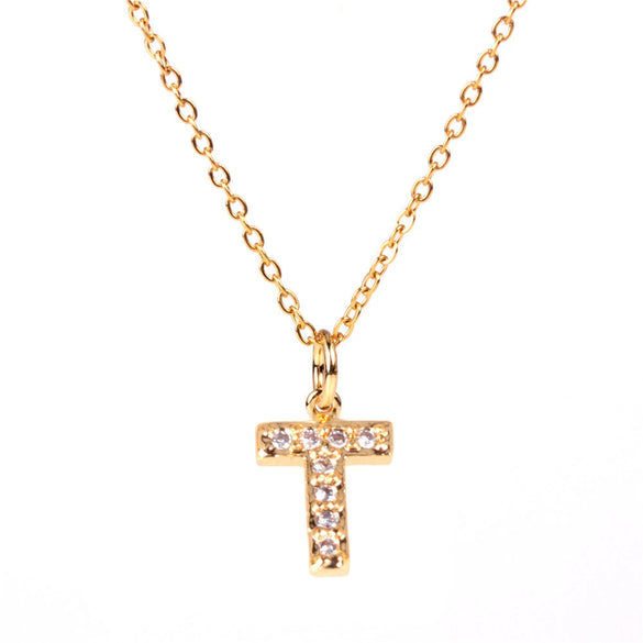 Wholesale Women's Stainless Steel Pendant Necklace With 26 English Letters Pattern O Chain And Diamond Design