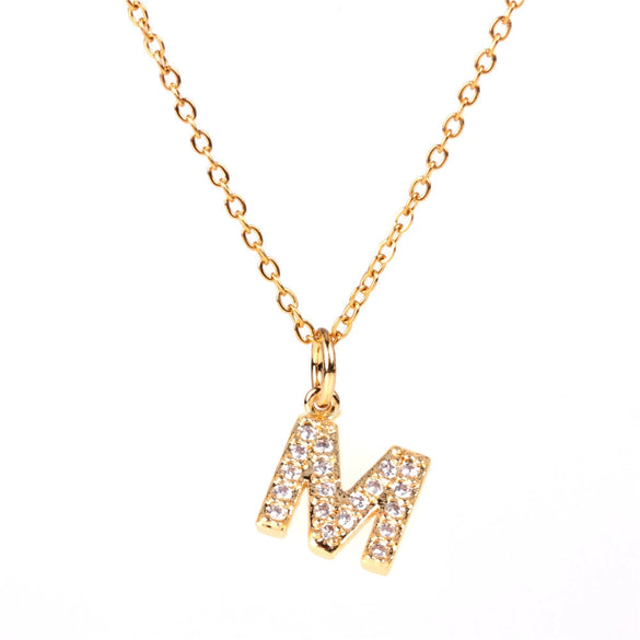Wholesale Women's Stainless Steel Pendant Necklace With 26 English Letters Pattern O Chain And Diamond Design