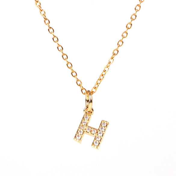 Wholesale Women's Stainless Steel Pendant Necklace With 26 English Letters Pattern O Chain And Diamond Design