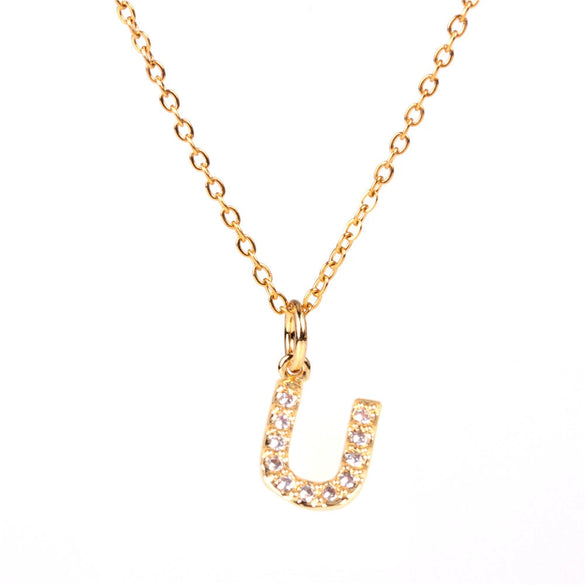Wholesale Women's Stainless Steel Pendant Necklace With 26 English Letters Pattern O Chain And Diamond Design