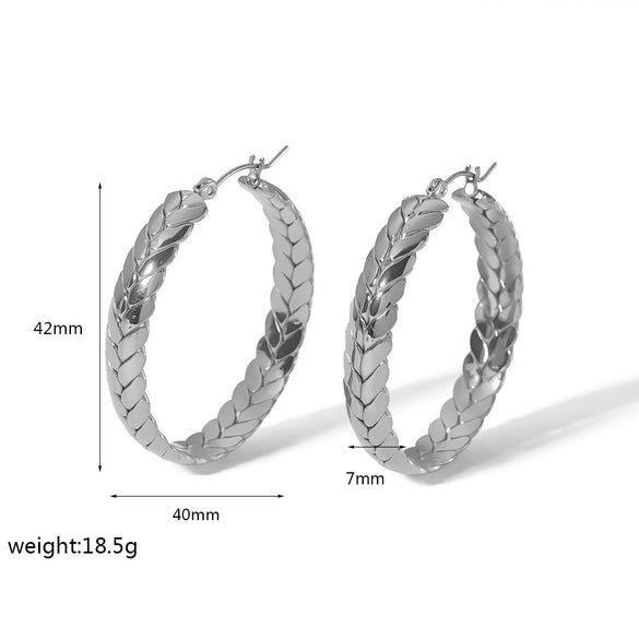 Wholesale Women's Stainless Steel Plant Flowers Style Wheat Ear Earrings With Geometric Leaves Pattern And Electroplating Treatment