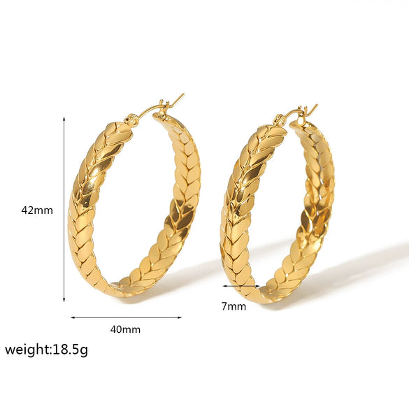 Wholesale Women's Stainless Steel Plant Flowers Style Wheat Ear Earrings With Geometric Leaves Pattern And Electroplating Treatment