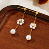 Wholesale Women's Stainless Steel Plants And Flowers Pattern Electroplated Jewelry Set Earrings Necklace Bracelet