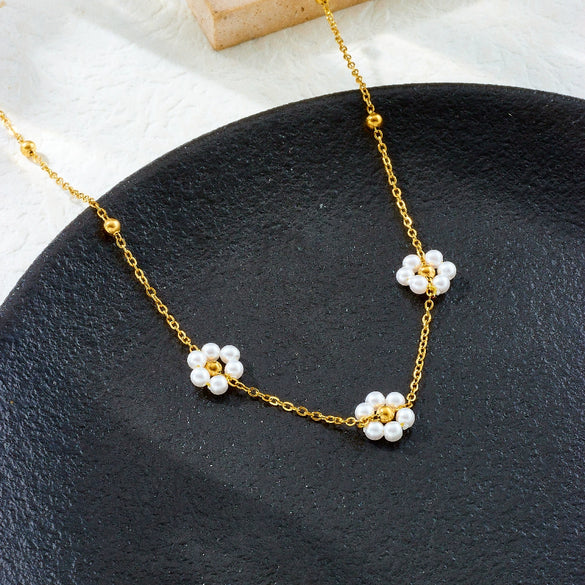 Wholesale Women's Stainless Steel Plants And Flowers Pattern Electroplated Jewelry Set Earrings Necklace Bracelet