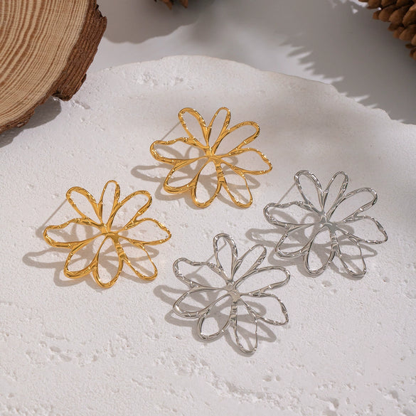 Wholesale Women's Stainless Steel Pvd Furnace Vacuum Real Gold Plated Exaggerated Stylish Oversized Flower Earrings