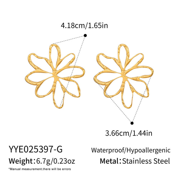 Wholesale Women's Stainless Steel Pvd Furnace Vacuum Real Gold Plated Exaggerated Stylish Oversized Flower Earrings