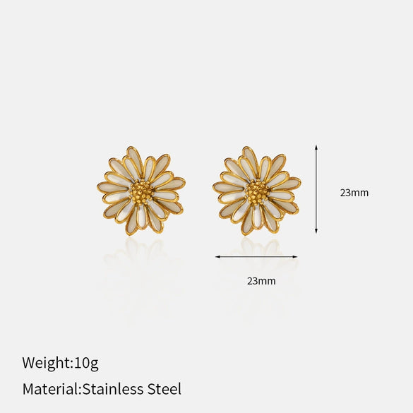 Wholesale Women's Stainless Steel Pvd Furnace Vacuum Real Gold Plated Flower Earrings Light Luxury Non Fading
