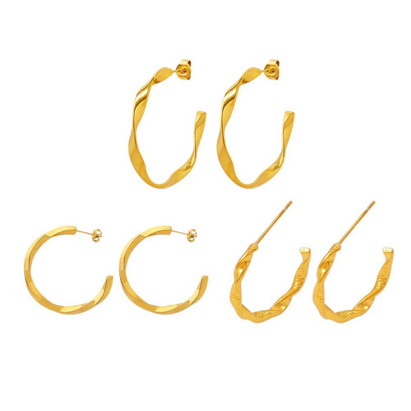 Wholesale Women's Stainless Steel Pvd Plated Geometric C Shaped And U Shaped Fashion Earrings