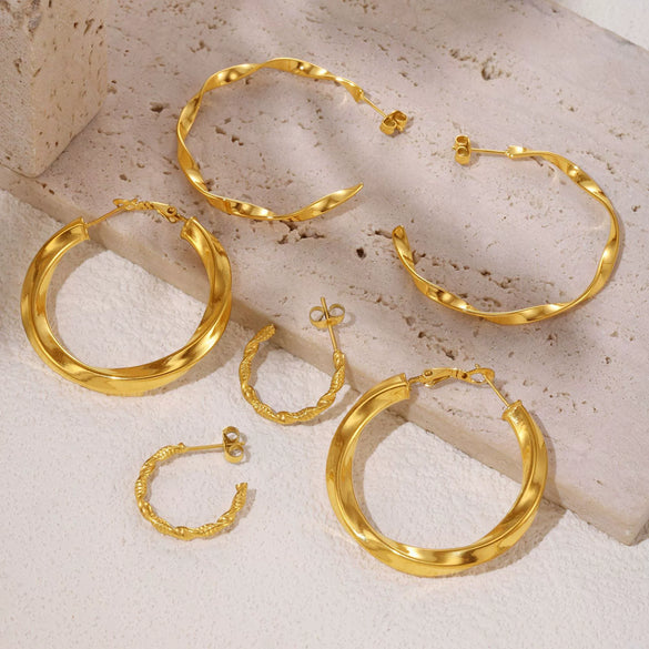 Wholesale Women's Stainless Steel Pvd Plated Geometric C Shaped And U Shaped Fashion Earrings