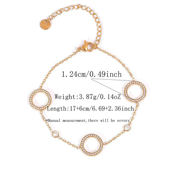 Wholesale Women's Stainless Steel Real Gold Plated Bracelet With Heart Circle And Eight Pointed Star Design