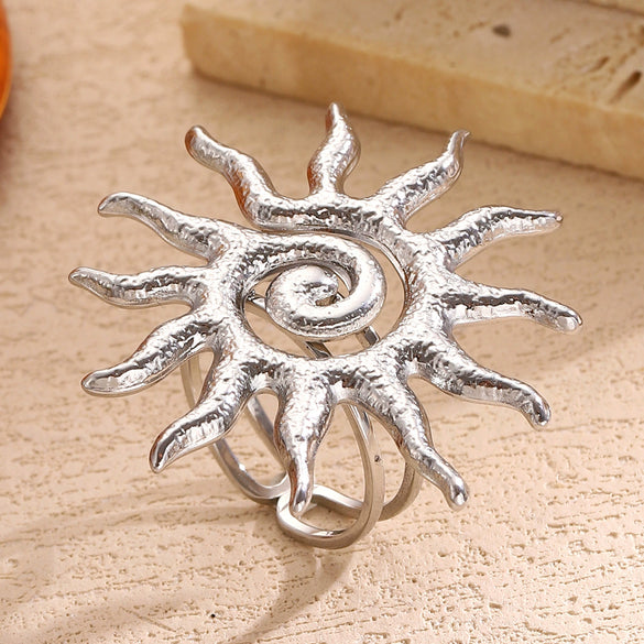 Wholesale Women's Stainless Steel Real Gold Plated Sun Symbol Ring Jewelry Classic Retro Minimalist Style