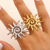 Wholesale Women's Stainless Steel Real Gold Plated Sun Symbol Ring Jewelry Classic Retro Minimalist Style