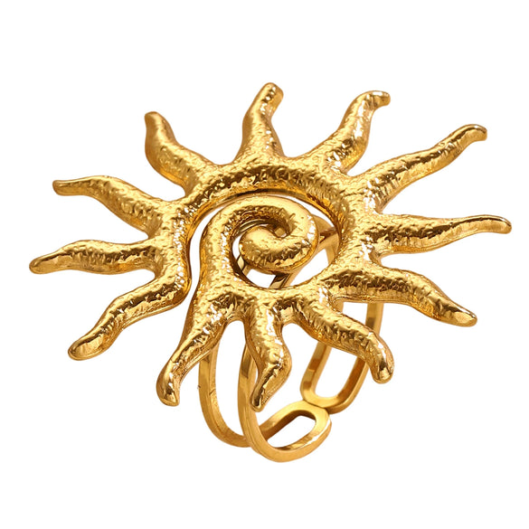 Wholesale Women's Stainless Steel Real Gold Plated Sun Symbol Ring Jewelry Classic Retro Minimalist Style