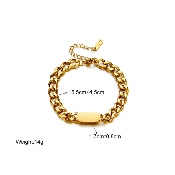 Wholesale Women's Stainless Steel Rectangular Heavy Industry Metal Cold Style Glossy Electroplated Bracelet