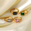 Wholesale Women's Stainless Steel Rectangular Ring With Pink Zircon And Geometric Design Electroplated