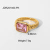Wholesale Women's Stainless Steel Rectangular Ring With Pink Zircon And Geometric Design Electroplated
