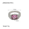 Wholesale Women's Stainless Steel Rectangular Ring With Pink Zircon And Geometric Design Electroplated