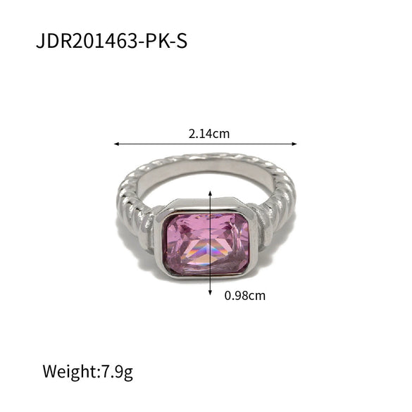 Wholesale Women's Stainless Steel Rectangular Ring With Pink Zircon And Geometric Design Electroplated