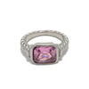 Wholesale Women's Stainless Steel Rectangular Ring With Pink Zircon And Geometric Design Electroplated