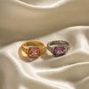 Wholesale Women's Stainless Steel Rectangular Ring With Pink Zircon And Geometric Design Electroplated