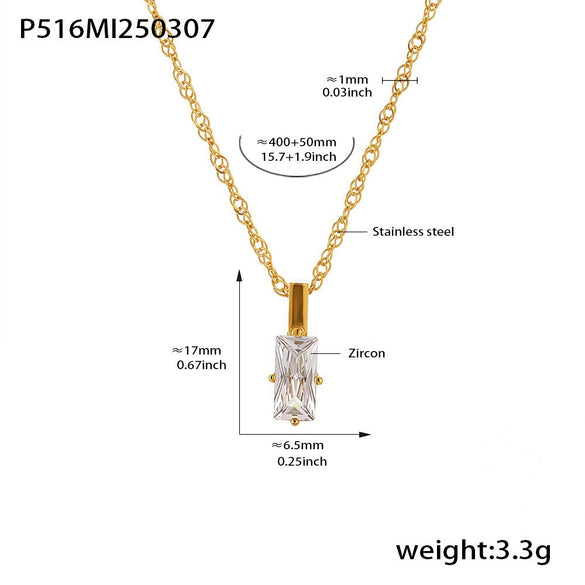 Wholesale Women's Stainless Steel Rectangular Zircon Beads Multilayer Clavicle Necklace With Geometric Pattern And Pvd Plating Design