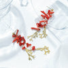 Wholesale Women's Stainless Steel Red Coral Chain Tassel Dangle Stud Earrings With Electroplating And Plants Flowers Style
