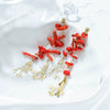 Wholesale Women's Stainless Steel Red Coral Chain Tassel Dangle Stud Earrings With Electroplating And Plants Flowers Style