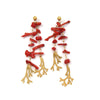 Wholesale Women's Stainless Steel Red Coral Chain Tassel Dangle Stud Earrings With Electroplating And Plants Flowers Style