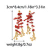 Wholesale Women's Stainless Steel Red Coral Chain Tassel Dangle Stud Earrings With Electroplating And Plants Flowers Style