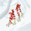 Wholesale Women's Stainless Steel Red Coral Chain Tassel Dangle Stud Earrings With Electroplating And Plants Flowers Style