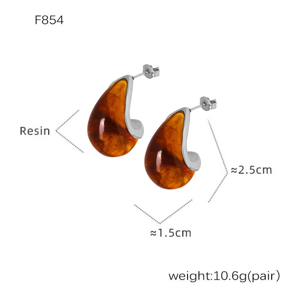 Wholesale Women's 316L Stainless Steel Resin Geometric Electroplated Colorful Earrings