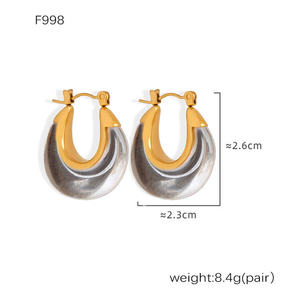 Wholesale Women's 316L Stainless Steel Resin Geometric Electroplated Colorful Earrings