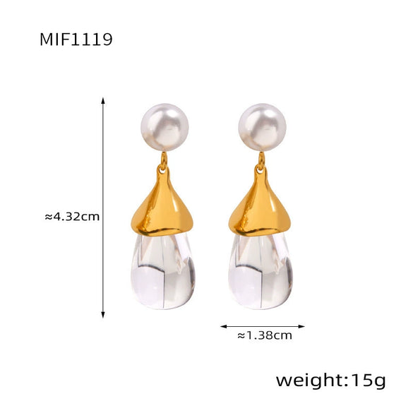 Wholesale Women's 316L Stainless Steel Resin Geometric Electroplated Colorful Earrings