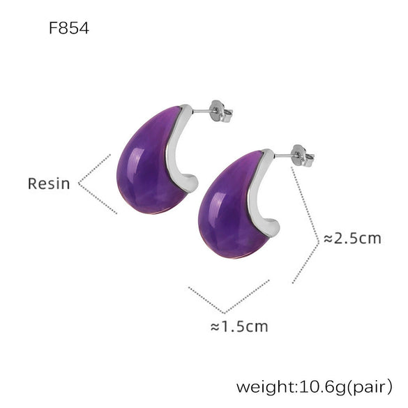 Wholesale Women's 316L Stainless Steel Resin Geometric Electroplated Colorful Earrings