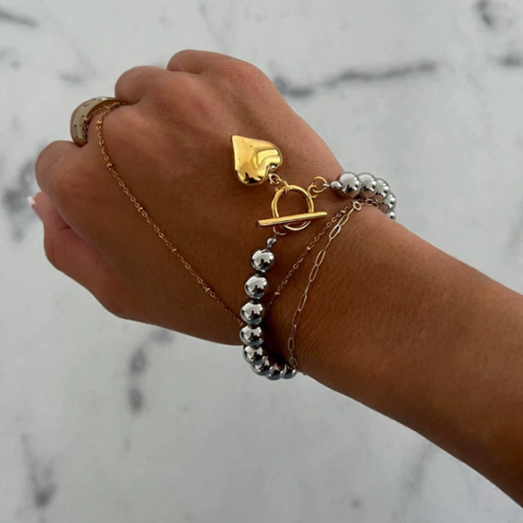 Wholesale Women's Stainless Steel Retro Classic Love Peach Heart Geometric Electroplated Bracelet