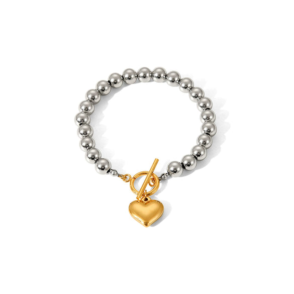 Wholesale Women's Stainless Steel Retro Classic Love Peach Heart Geometric Electroplated Bracelet