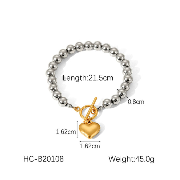 Wholesale Women's Stainless Steel Retro Classic Love Peach Heart Geometric Electroplated Bracelet
