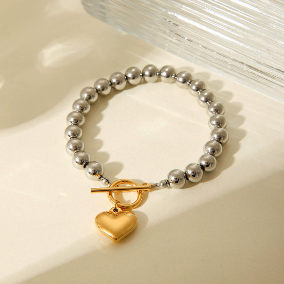 Wholesale Women's Stainless Steel Retro Classic Love Peach Heart Geometric Electroplated Bracelet